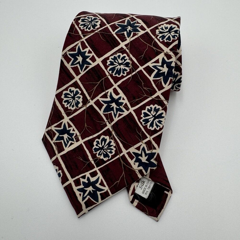 Vintage Gordon & Ferguson 100% Silk Necktie USA Floral Grid Print 4” Wide